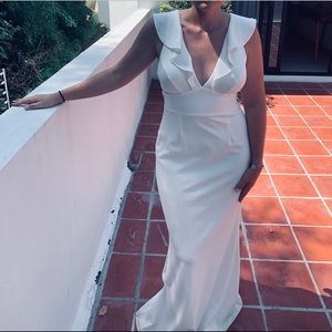 Plunging V-Neck Ruffle Strap Wedding Dress